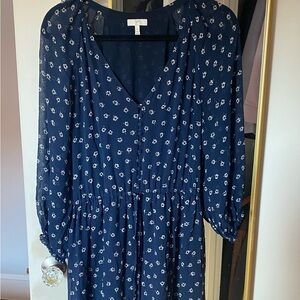 Joie Navy Floral Long Sleeve Dress